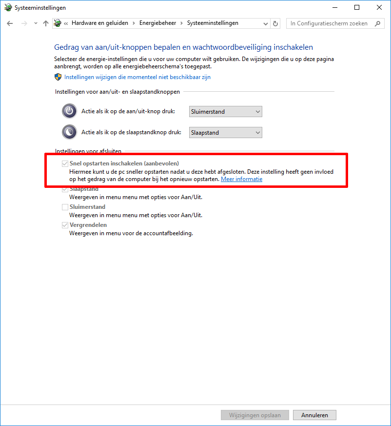 Wat wel goed lijkt te helpen is om de functie voor snel opstarten uit te schakelen. Daarna accepteren Windows 10-pc zonder problemen weer het hun toegewezen ip-adres, en kunnen ze weer op het lokale netwerk en op internet.