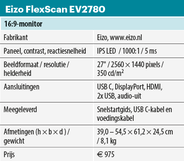 Eizo EV2780 monitor - specificaties