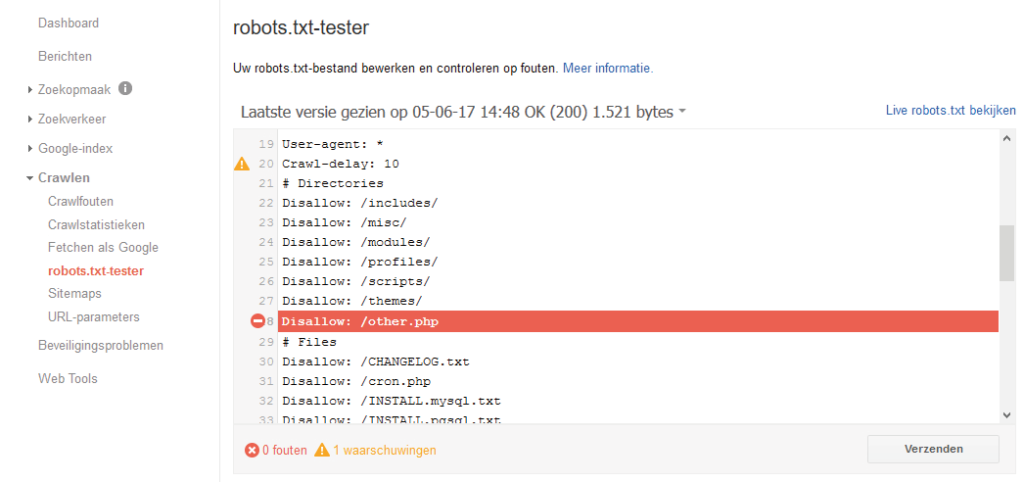 Googles tool voor robots.txt voorkomt ernstige problemen bij het indexeren.