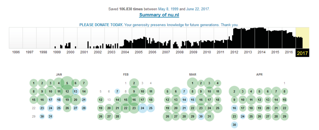 Archive.org heeft inmiddels duizenden snapshots van afzonderlijke webpagina's opgeslagen.