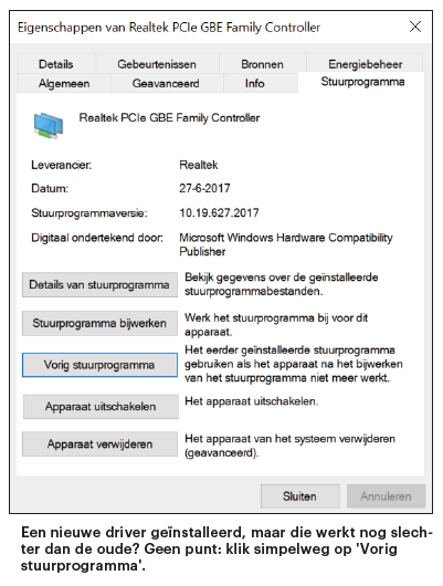 Windows herstellen repareren oud vorig stuurprogramma terugzetten