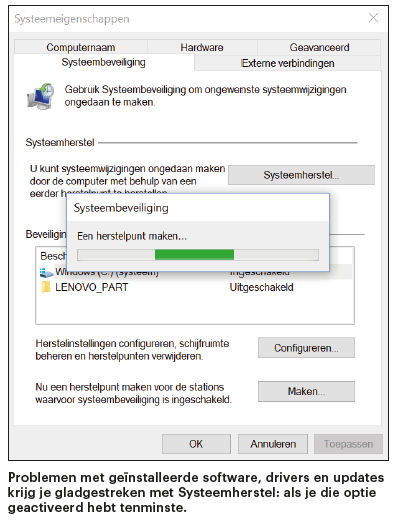Windows herstellen repareren probleem oplossen herstelpunt maken terugzetten Systeemherstel