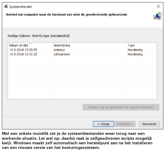 Windows herstellen repareren probleem oplossen herstelpunt terugzetten Systeemherstel