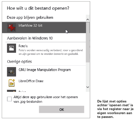 openen met programma bestand bestandstype Windows 10 Verkenner standaardprogramma bestandstype koppelen instellen kiezen Register